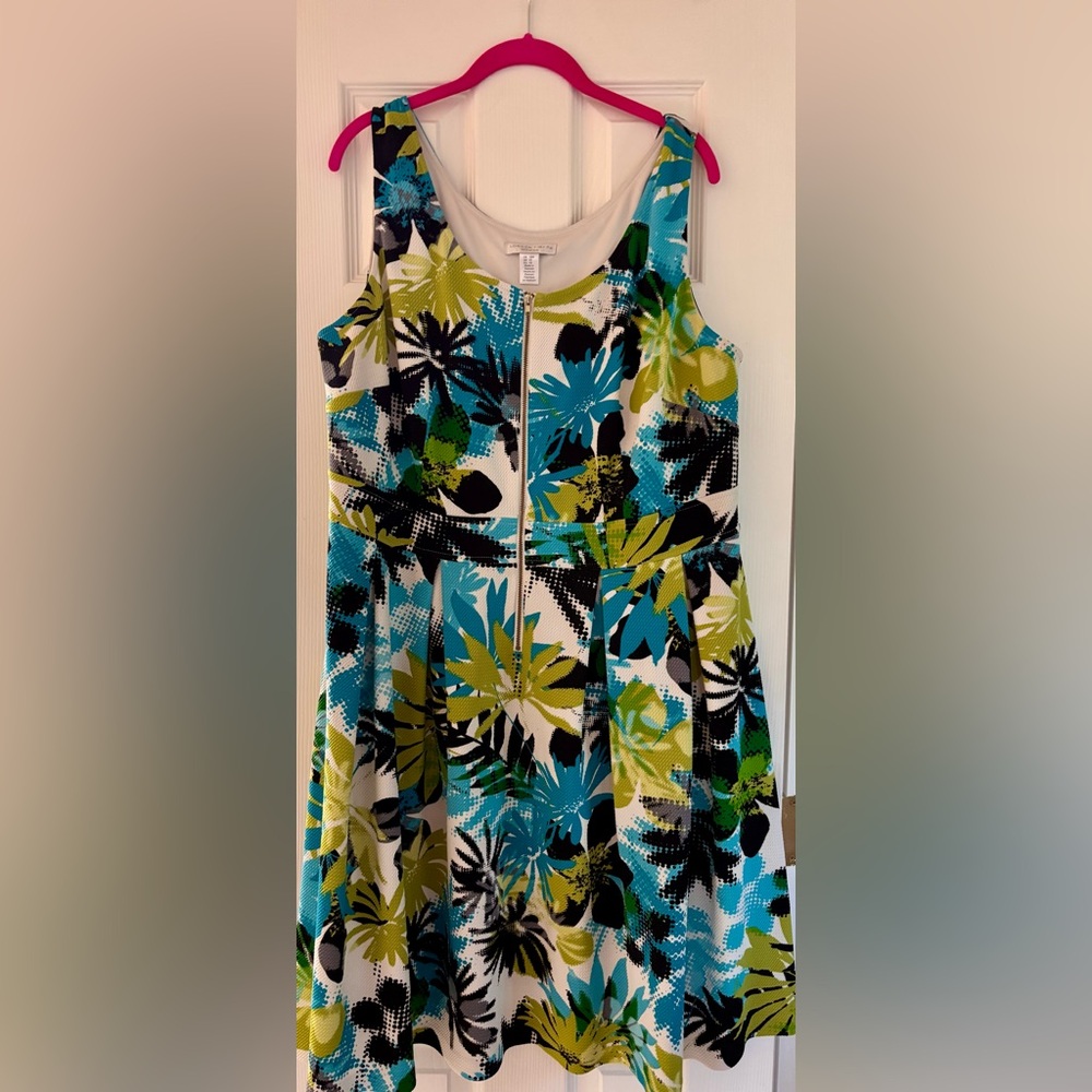 London Times Blue and Green Patterned Dress 18W